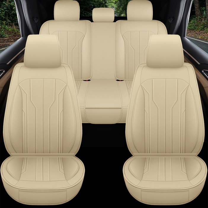 Novaseed 새로운 우아한 인조 가죽 자동차 시트 커버, 세단, SUV 등에 적합, 클래식 스타일, 간편한 설치, Beige, 1개