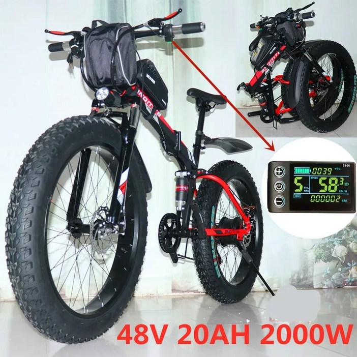 전기자전거 MTB 접이식 산악 가성비 스노우 바이크 1000W 2000W 48V 20Ah 26x40 인치 타이어, 2)1000W 48V 20AH