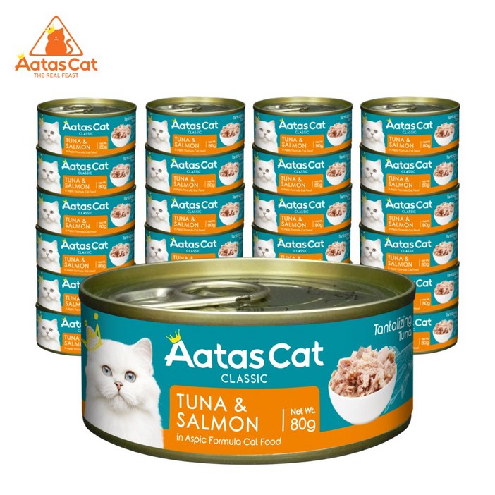 아타스 프리미엄 고양이 습식 주식캔, 혼합(참치/살몬/연어), 80g, 24개