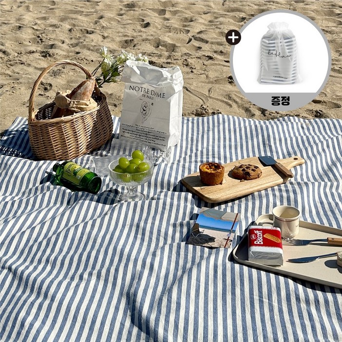 리프레 방수 피크닉 매트 감성 스트라이프 체크 돗자리, 스트라이프 블루