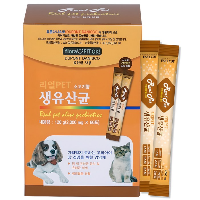 리얼Pet 반려동물 영양제, 60회분, 장건강유산균, 1개 리얼Pet 반려동물 영양제, 60회분, 장건강유산균, 1개