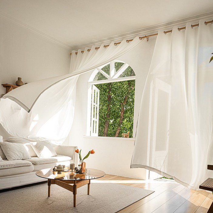 HOMEY NEST 비침없는 스크래치 방지 쉬폰커튼 인테리어 안방 화이트 커텐 아일렛형 1P