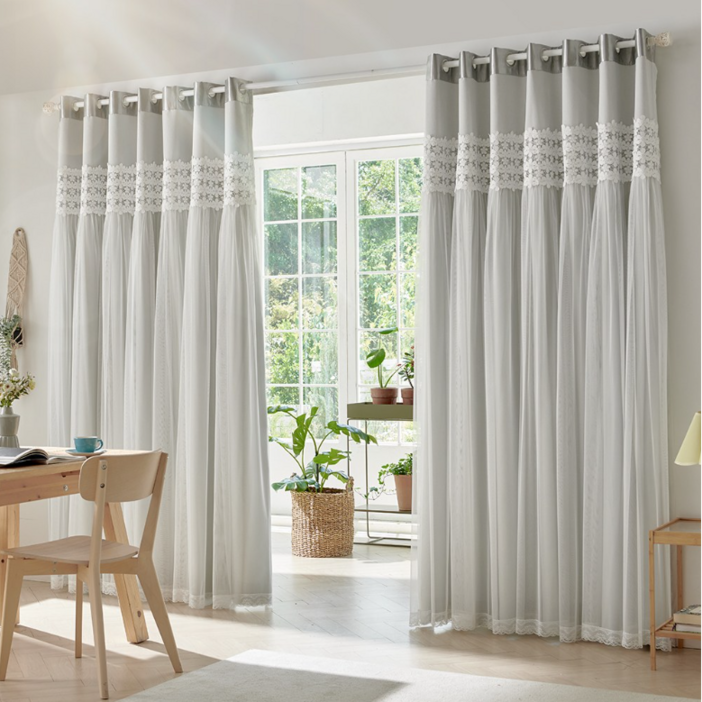 파스텔톤 이중 레이스 아일렛 암막커튼 방한방풍 화사한 인테리어