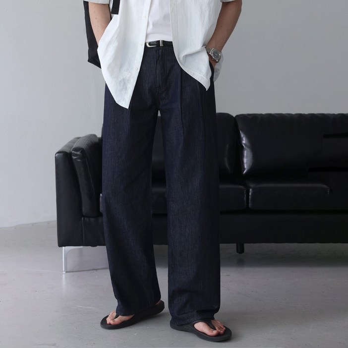 베이직바이블 -5도 린넨 아이스 쿨링 논페이드 생지 와이드 데님 팬츠(2color)