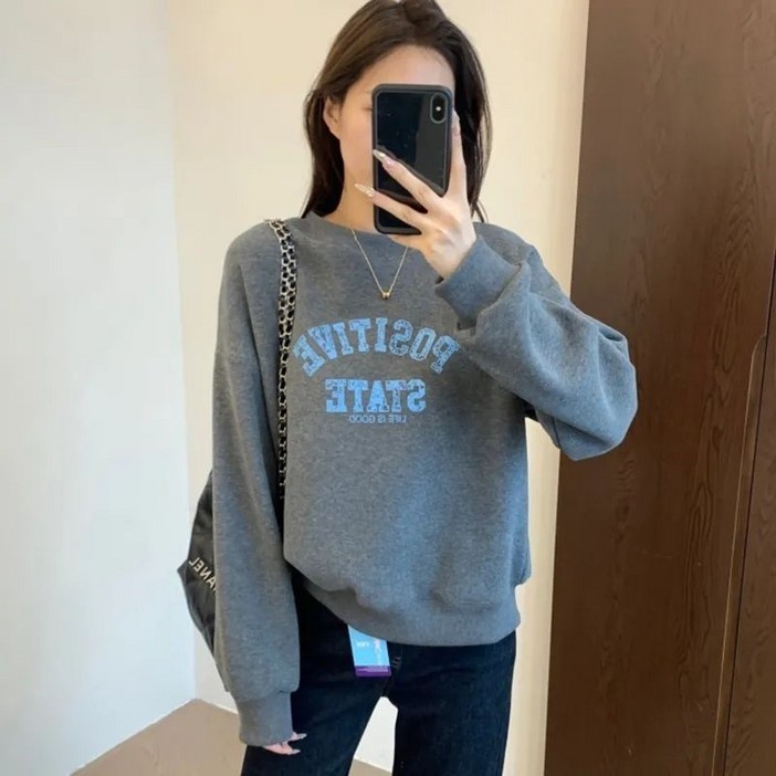 COSYEVNO 여성 캐주얼 맨투맨 티셔츠 봄 가을 긴팔 프린트 스웨트셔츠 LFHnswy-3