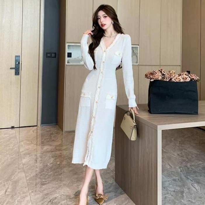 MYC3 여자 데일리룩 트위드 러블리 롱원피스 겨울 긴팔 원피스 가을 ADOR4