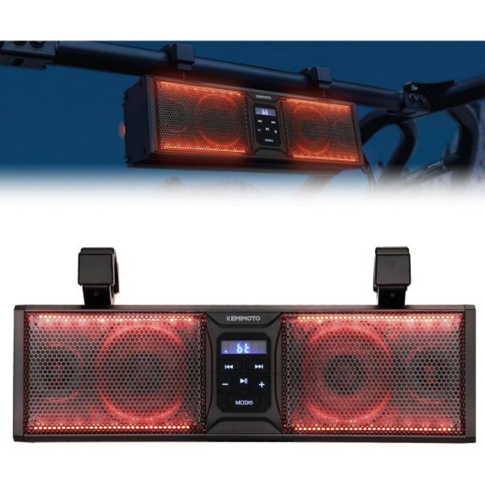 KEMIMOTO UTV 사운드바 16인치 사운드 시스템 SXS 스피커 블루투스 호환 다색 LED 조명 폴라리스 RZR 캔암 디펜더 매버릭 X3 CFMOTO ZFORCE