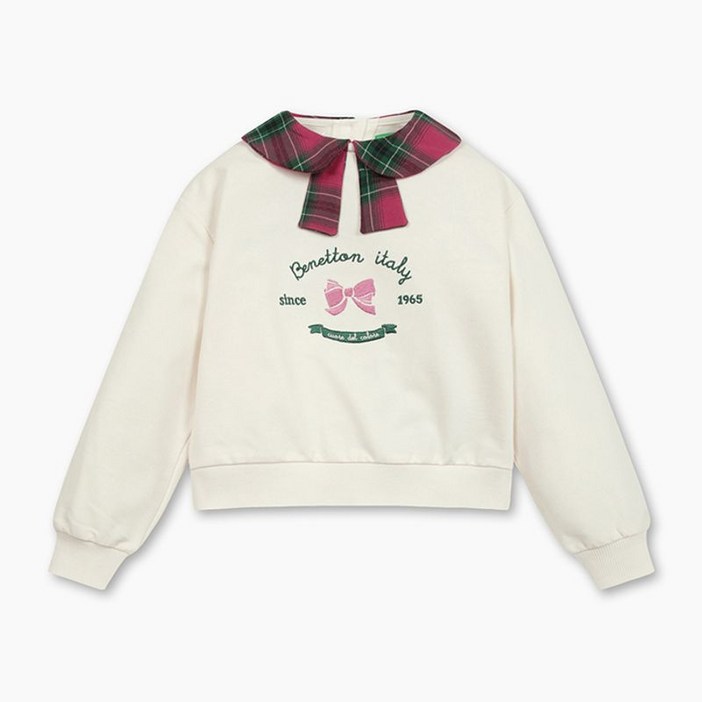 베네통 키즈 스쿨 체크 카라 맨투맨 QAMT05541IV