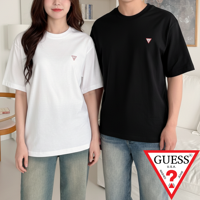 게스 티셔츠 반팔티 세미오버핏 반팔티셔츠 면티셔츠 bbomza파우치