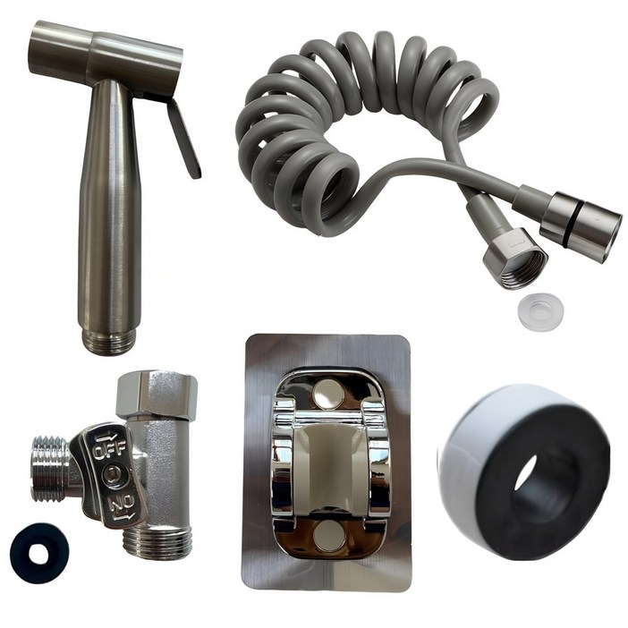 제이에스맘 스텐 욕실청소 스프레이건  코일호스 3M 그레이  T밸브  테프론 테이프 세트