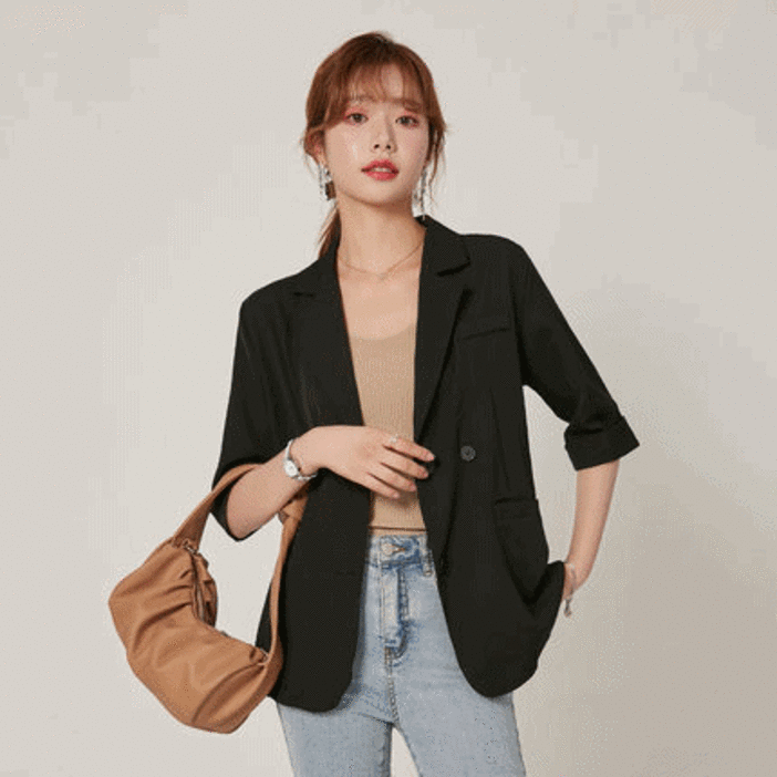 여성 여름 오버핏 린넨더블자켓 정장 자켓 슬림 싱글 자켓