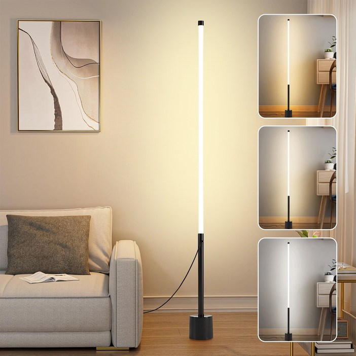 Uemai LED 침실 거실 스탠드조명 심플 장스탠드 3색모드 밝기조절, 블랙