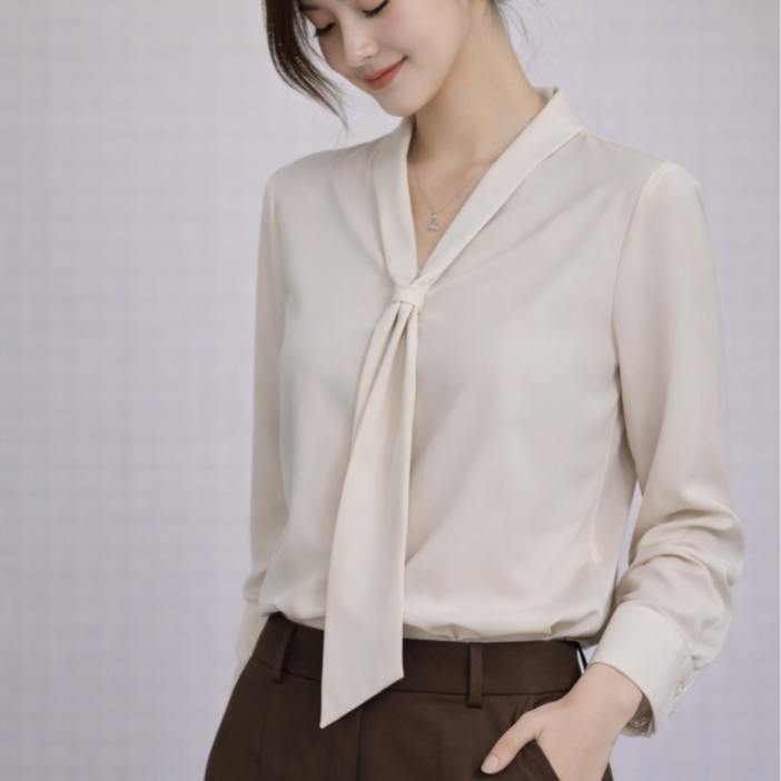 아르올 봄 여성 타이 블라우스 긴팔 하객룩 오피스룩