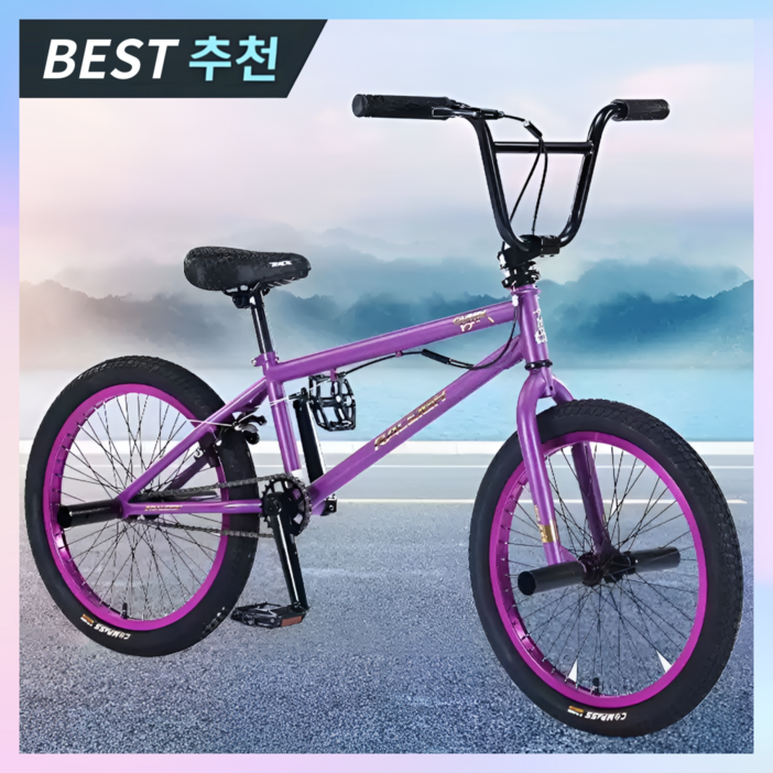 다인테크 튼튼한 bmx 자전거 입문용 익스트림 묘기 한강 바이크 스턴트 성인 20인치, 1개, 142cm, 회전핸들_퍼플 프레임+블랙타이어