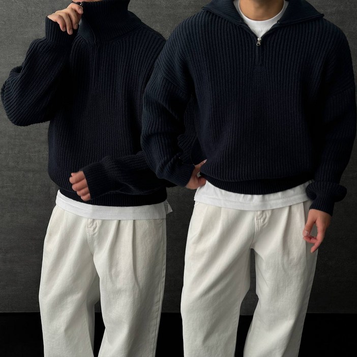 남자 여자 반집업 시밀러룩 크롭 니트 집업