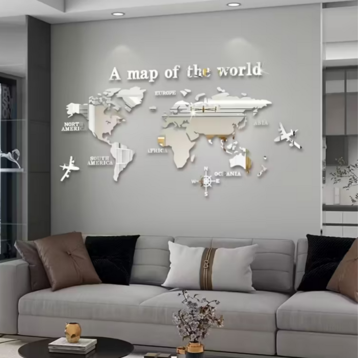 클래식 보헤미안 스타일 아크릴 세계지도 벽장식 거울형 인테리어 월데코 벽아트