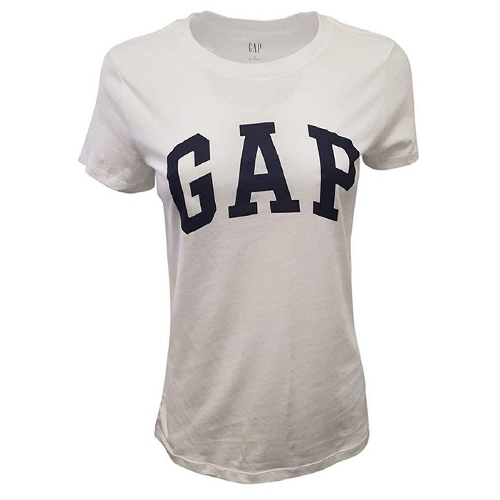 GAP 여성용 로고 티셔츠 (L, 화이트 (네이비 로고)), 화이트.