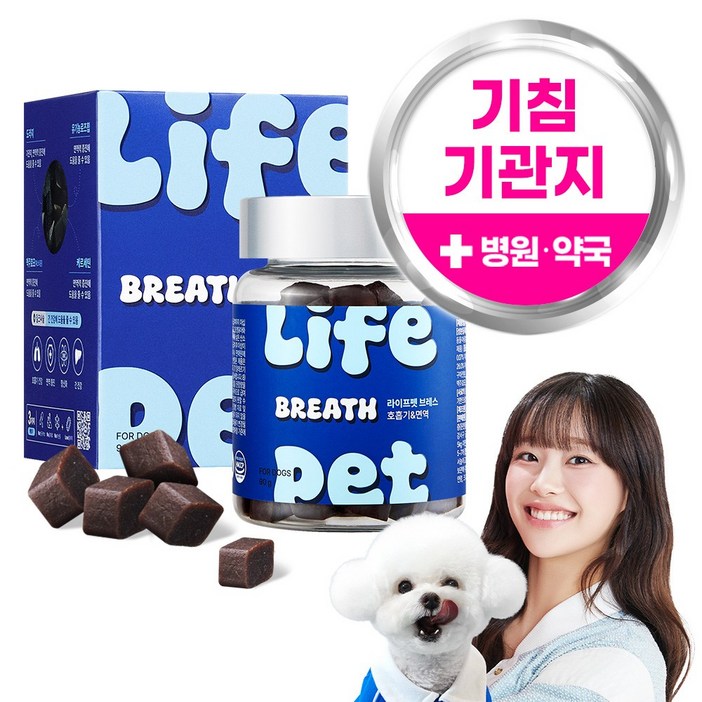 라이프펫 강아지 기관지 호흡기 영양제 기관지협착증 거위소리 기침 켁켁거림 강아지 감기 면역력 브레스 90g 츄영양제, 호흡기/기관지, 1개