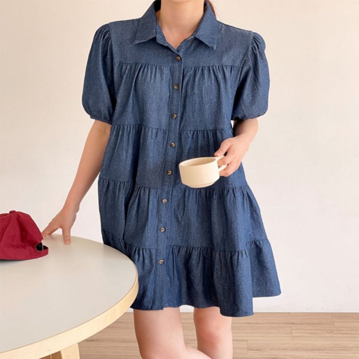 셀러크루 데님라이크 캉캉 미니 원피스