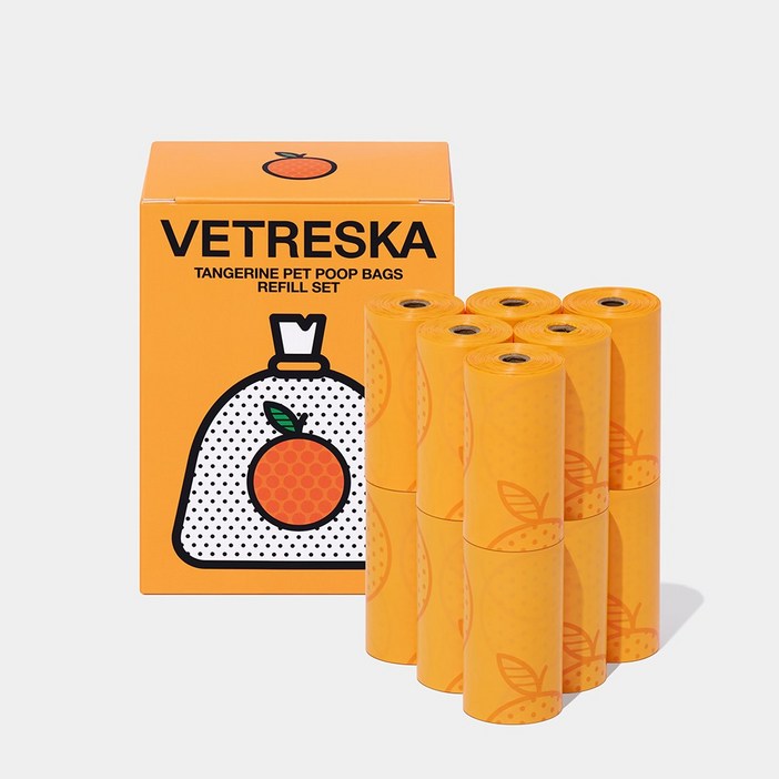 VETRESKA 오렌지 강아지 향기나는 배변봉투 풉백 디스펜서 세트오렌지향, 풉백12롤 디스펜서 없이, 1개, 1개입