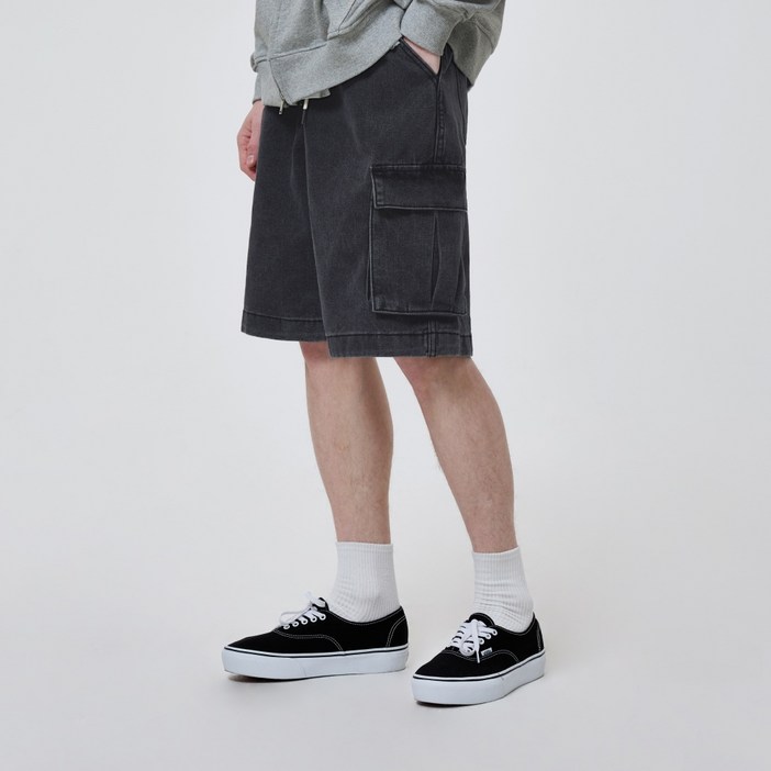 에이지오디 버뮤다 와이드 원턱 카고 데님 쇼츠 데일리 남녀공용 캐주얼 카고팬츠 와이드팬츠 반바지 팬츠