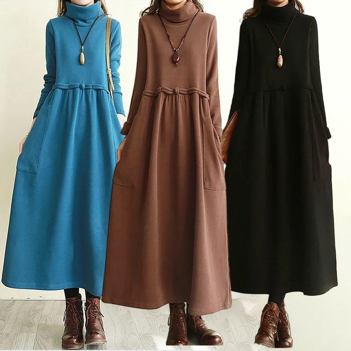 JUSTFEELING 겨울원피스 따뜻한 엄마옷 롱맨투맨 50대60대 70대 치마 기모 롱티셔츠