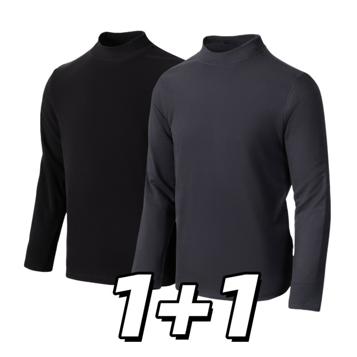 1+1세트 남성용 데일리 무지 고탄력 캐시미어 반목 목폴라 니트 긴팔티 Sevenmoon
