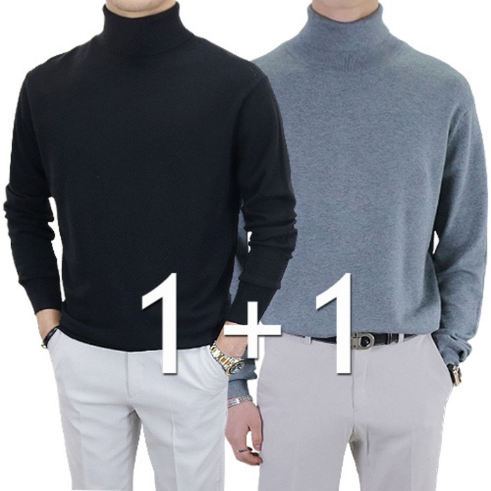 이너프데이 (2장묶음) 감촉좋은 남자 목폴라 니트 캐시미어 오버핏 스판 스웨터