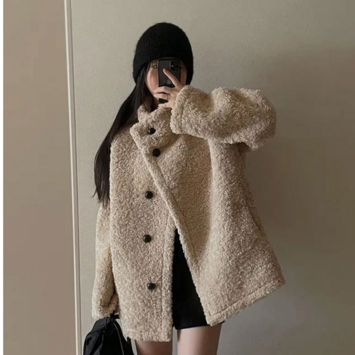 쩨리베 여성 뽀글이 양털 하이넥 테디 봄 겨울  무스탕 하프 코트 자켓 3color