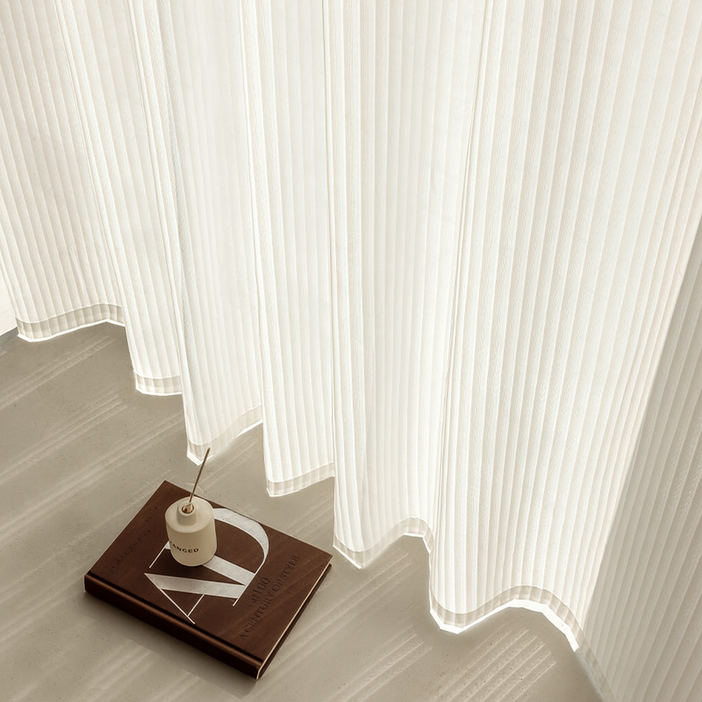 홈키안 스트라이프 쉬폰 커튼 거실 차르르 비침없는 도툼 두꺼운 내마모성 화이트 커텐