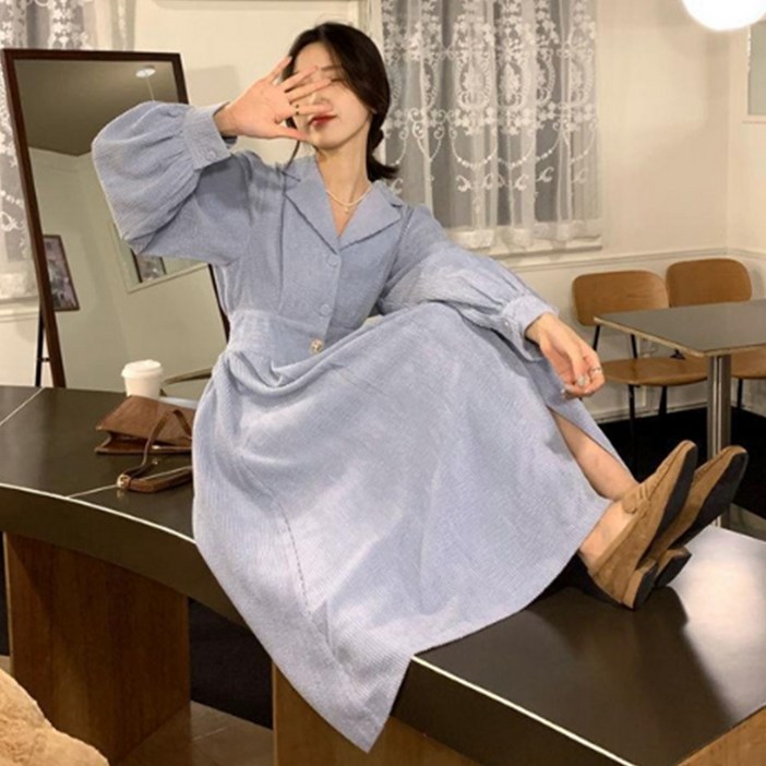 여성 코듀로이원피스 카라 넥 편한 루즈핏 롱 원피스 여성 코듀로이원피스 카라 넥 편한 루즈핏 롱 원피스