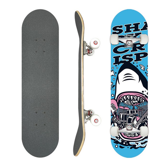 [초보자용 31인치 더블킥보드 4륜 전문가용 트윈팁 스케이트보드 초보자용/전연령대 안전 설계, 1개, 상어