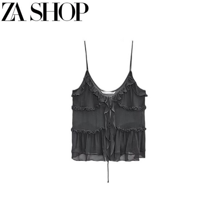 ZARA 자라 서스펜더 반투명 오버레이 민소매 보우탑 7573426 9479241