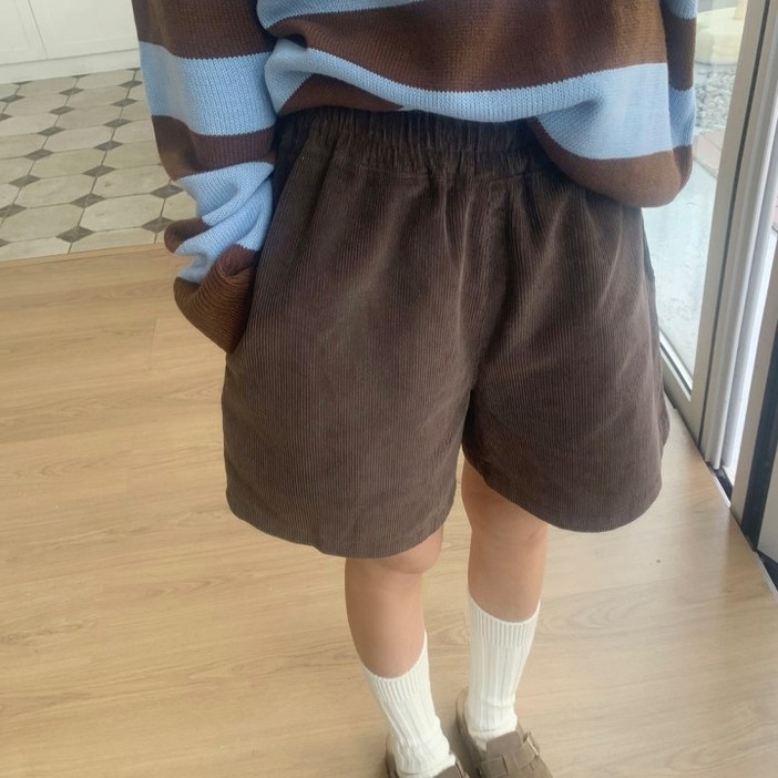 애플망고옷장 겨울 오부 여성 플랫 골덴반바지 밴딩팬츠