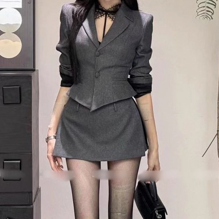 해피유통 여성 투피스세트  슬림핏 정장세트 코트 스커트 jhlyt