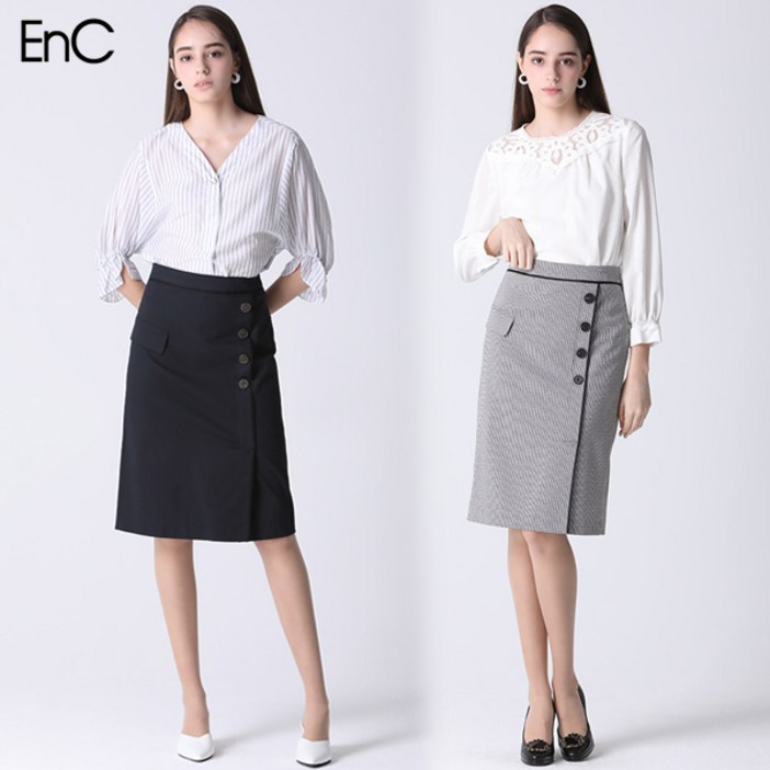EnC 잔체크 버튼 스커트 택가격 219000원