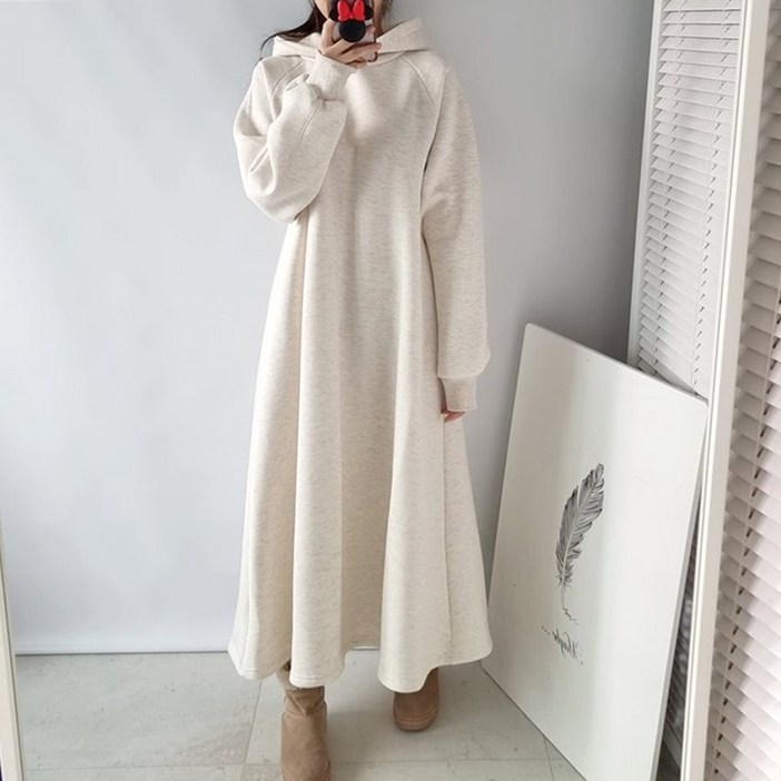 에이나인 벨라 데일리 플레어 후드 롱원피스 루즈핏