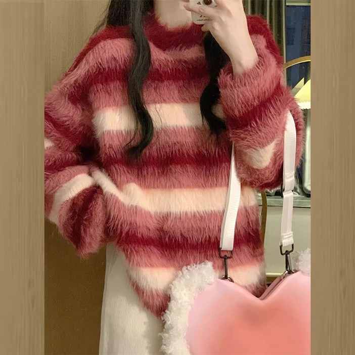 보들보들한 단가라 니트 여추 겨울 루즈 나른한 바람 크리스마스 새해 니트 탑