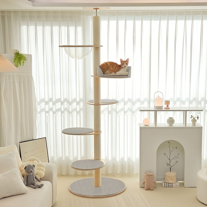 가르르 원목 고양이 캣타워 캣폴, 1개, 연그레이