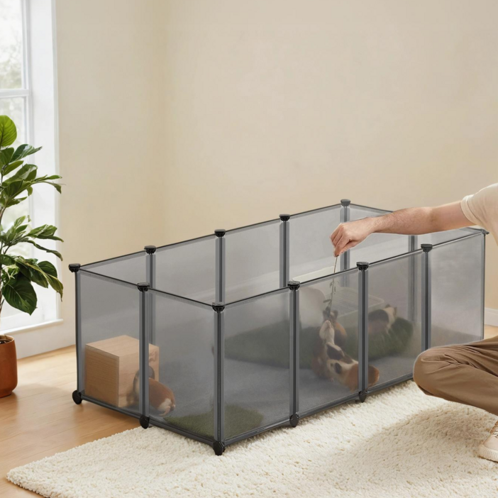 SONGMICS 반려동물 울타리 조립식 튼튼한 안전한 실내용 울타리 펜스, 1개, 그레이