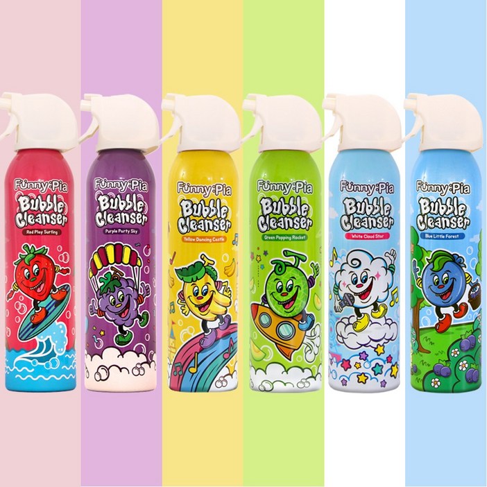 퍼니피아 버블클렌저 6종 세트 유아 키즈 거품 목욕 알러젠 딸기,바나나,포도,멜론,블루베리,파우더, 단품, 6개, 200ml