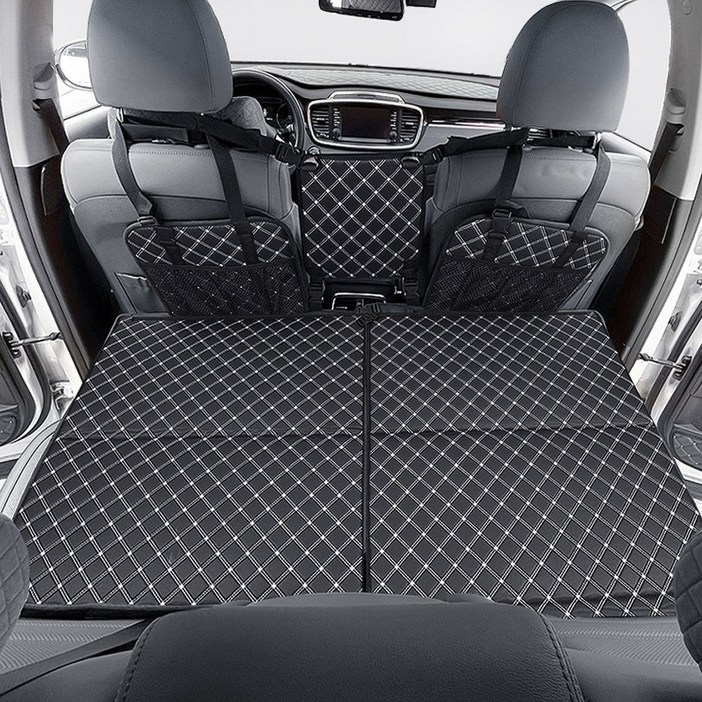 지엠지모터스 차량용 차박 매트 놀이방 캠핑 평탄화 전차종 매트 2p  센터 커버  파우치 세트, 블랙, 전차종