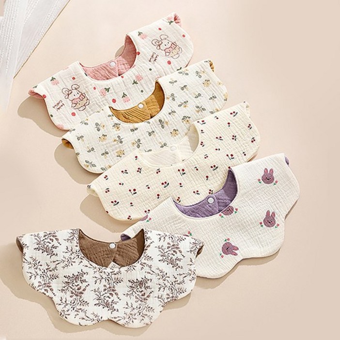 몽실이 360도 롤링 거즈면 방수 턱받이  5종 세트 유아 신생아 선물포장 무형광 아기 여아 남아