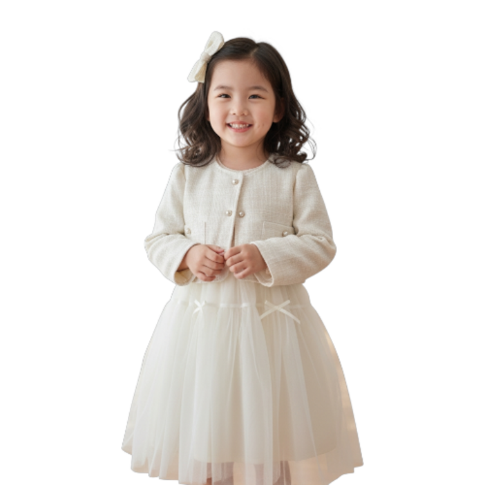 리틀밥독 봄가을 퓨어크림원피스 크롭자켓세트