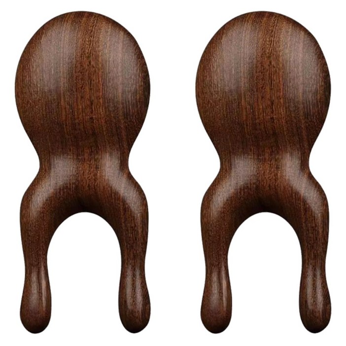 우드 원목 괄사 미니 지압 마사지기, 브라운, 2개