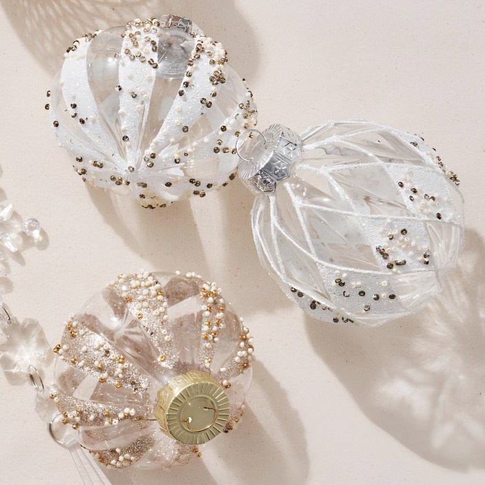 크리스마스 트리 장식 펄 볼 오너먼트 8cm 9P 세트, 9개, 샴페인 골드