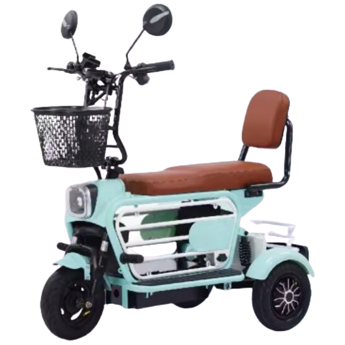 miraemoa 2인용 세발 전기 자전거 강아지 등받이 배터리 탈착형 스쿠터 전동, 블루