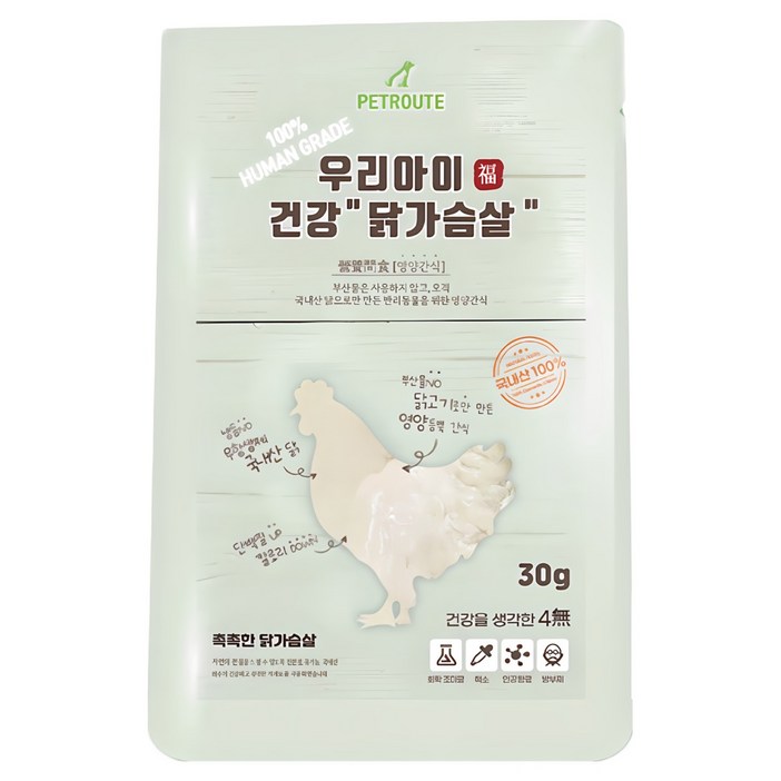 펫루트 반려동물 우리아이 건강 촉촉한 간식, 닭가슴살, 30g, 20개