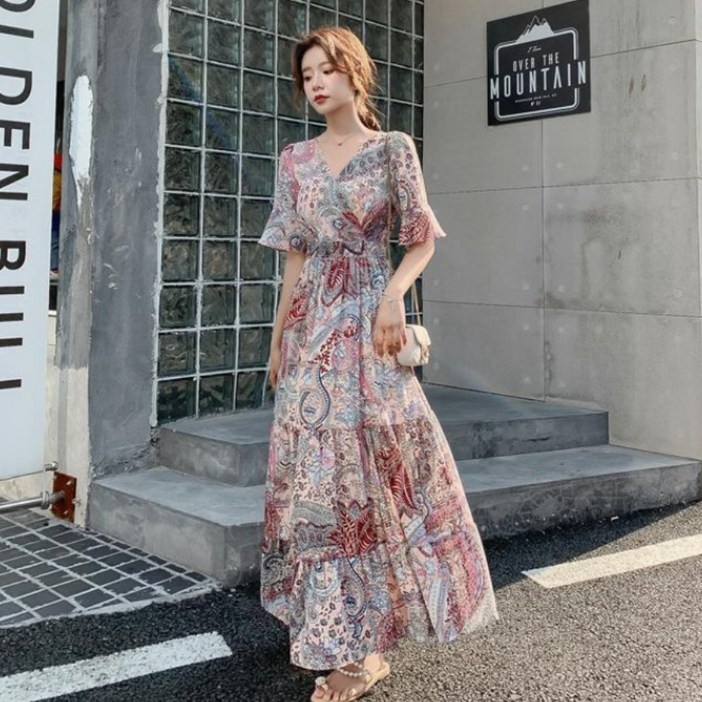 마스우노 여름 봄 여자 여성 롱 A라인 원피스 우아 플로럴 민소매 롱원피스 데일리룩 꽃무늬