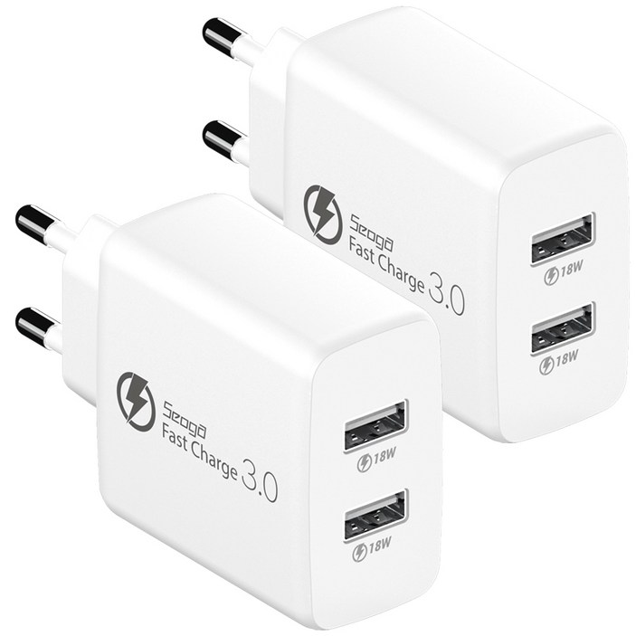 서가 36W 퀵차지 QC3.0 2포트 멀티 18W+18W 동시 USB 고속 충전기, 화이트, 2개